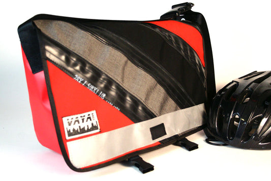 RED AND GREY BIKE TUBES MEDI MESSENGER BAG